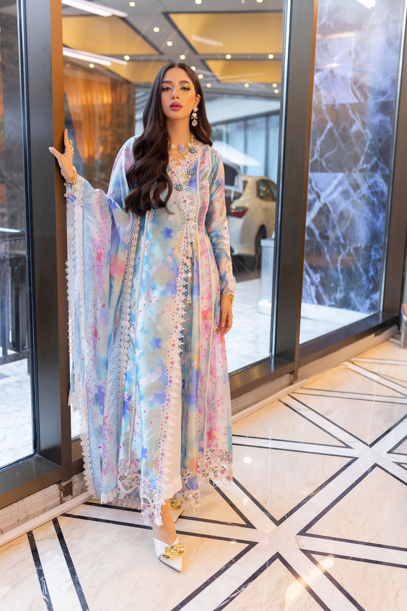 multicolor silk dress Silk Long Dress with Paravent Print multicolor / 12