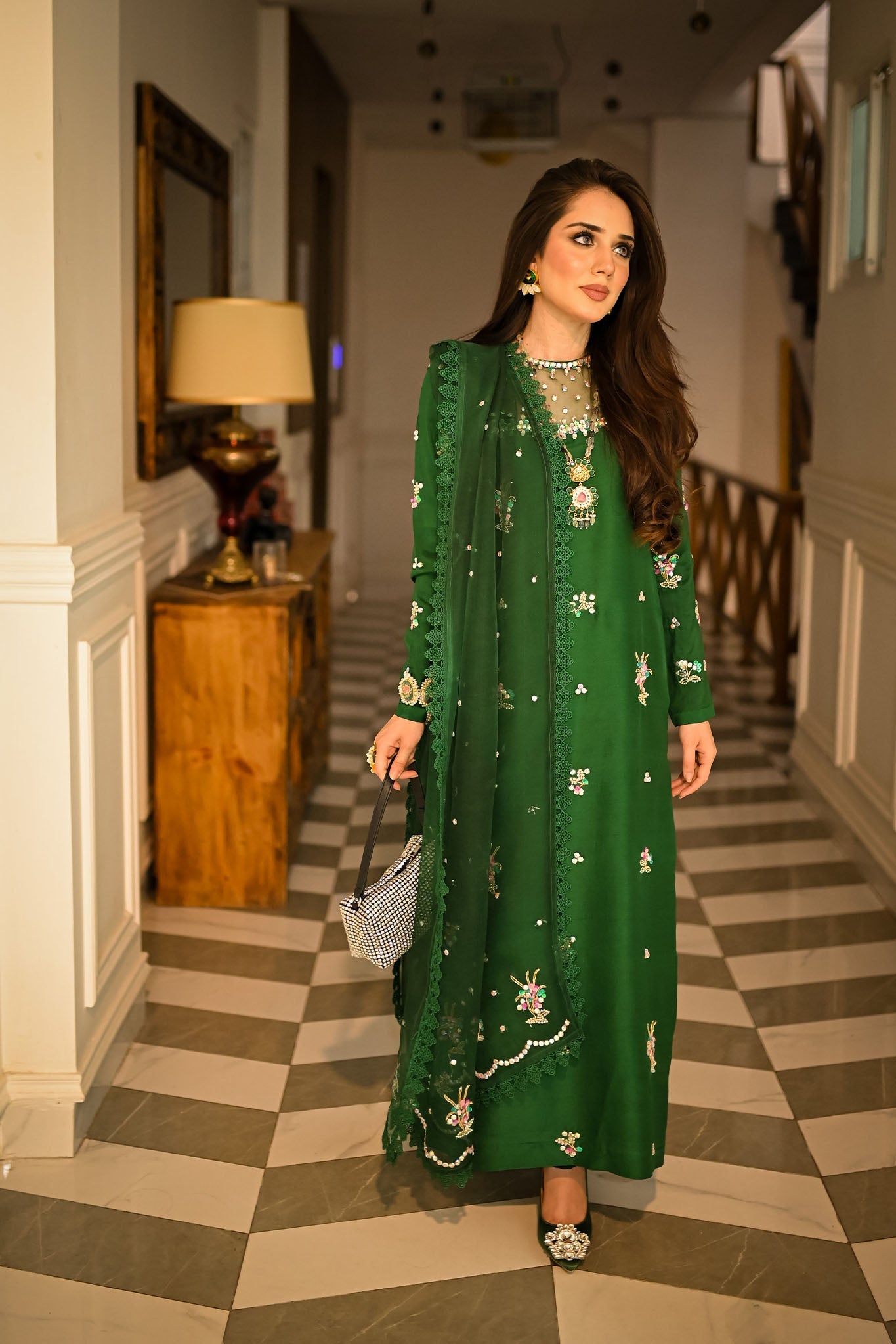 Gypsy Wanderlust Green Dress Bohemian Chic, Raw Silk
