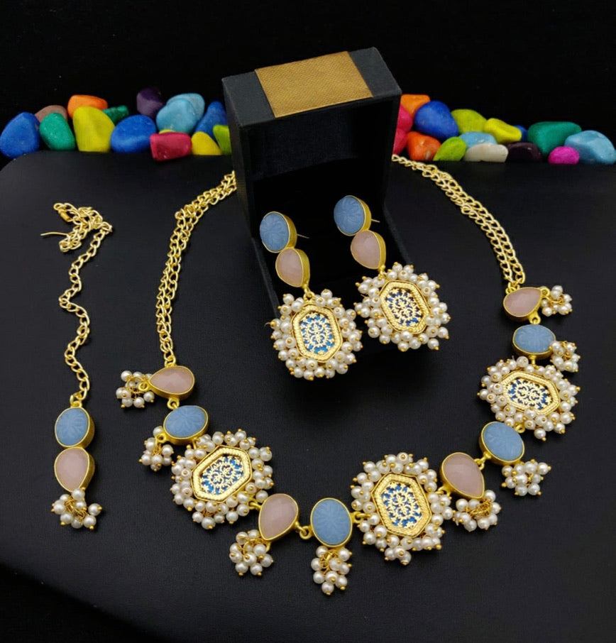 Blue Meenakari Lilac Jewellery Set