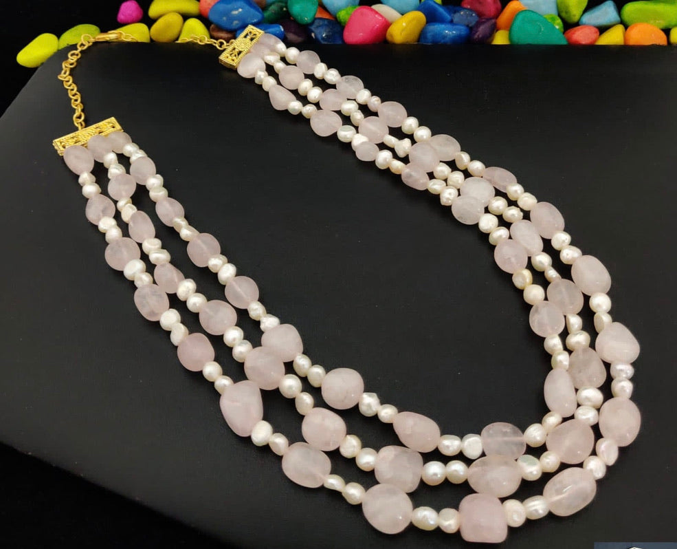 Pearl Mala With Pink Stones