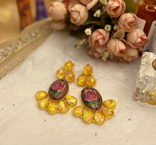 Load image into Gallery viewer, Floral Earrings with Yellow Nug
