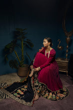 Load image into Gallery viewer, Durwesh Ruby Velvet Pishwas With Net Dupatta
