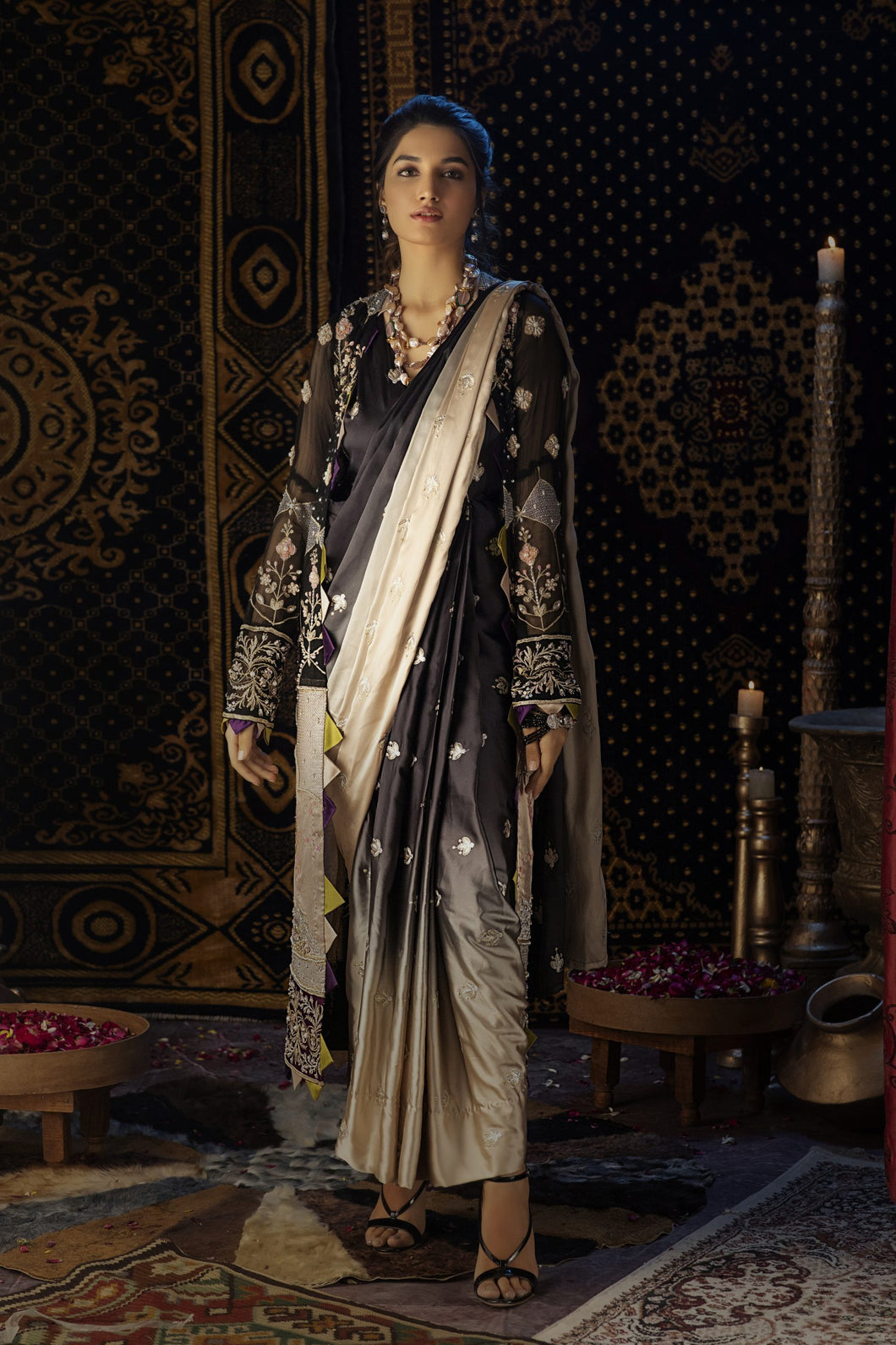 Raat Ki Rani Chiffon Gown And Silk Saree