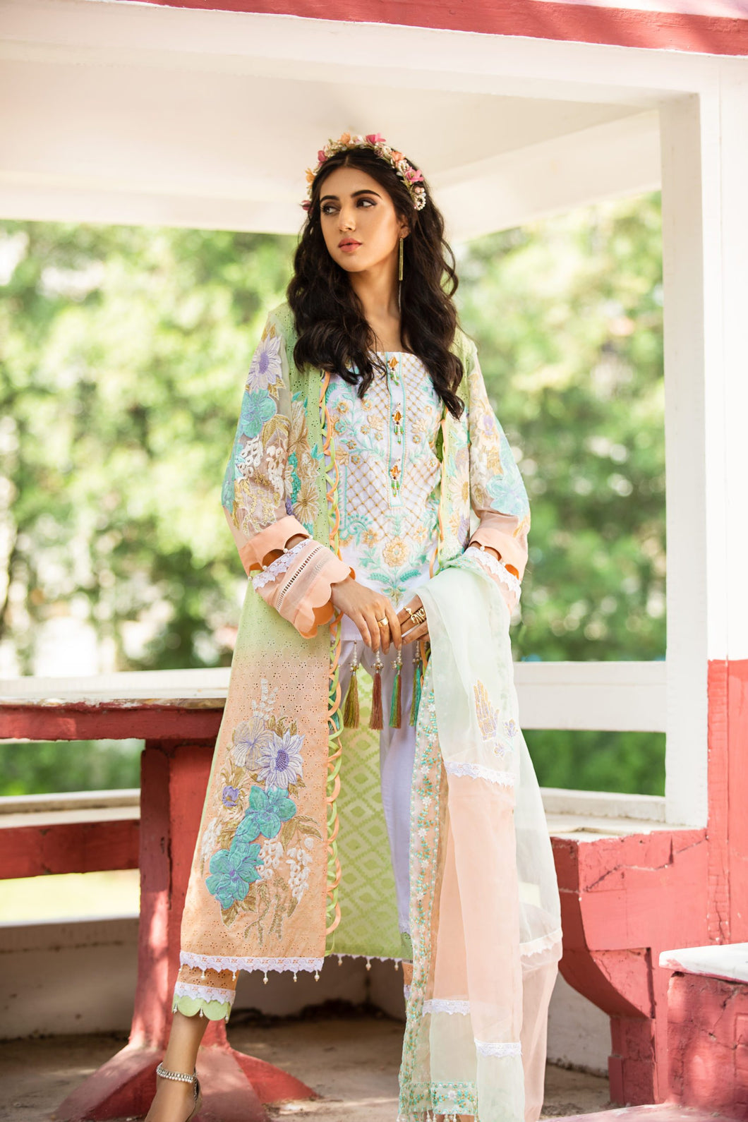 Amn Embroidery Suits with Organza Dupatta