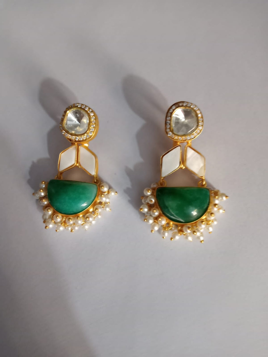 Green Polki Earrings With Emerald