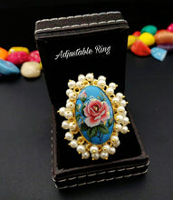 Load image into Gallery viewer, Blue floral Gajra ring
