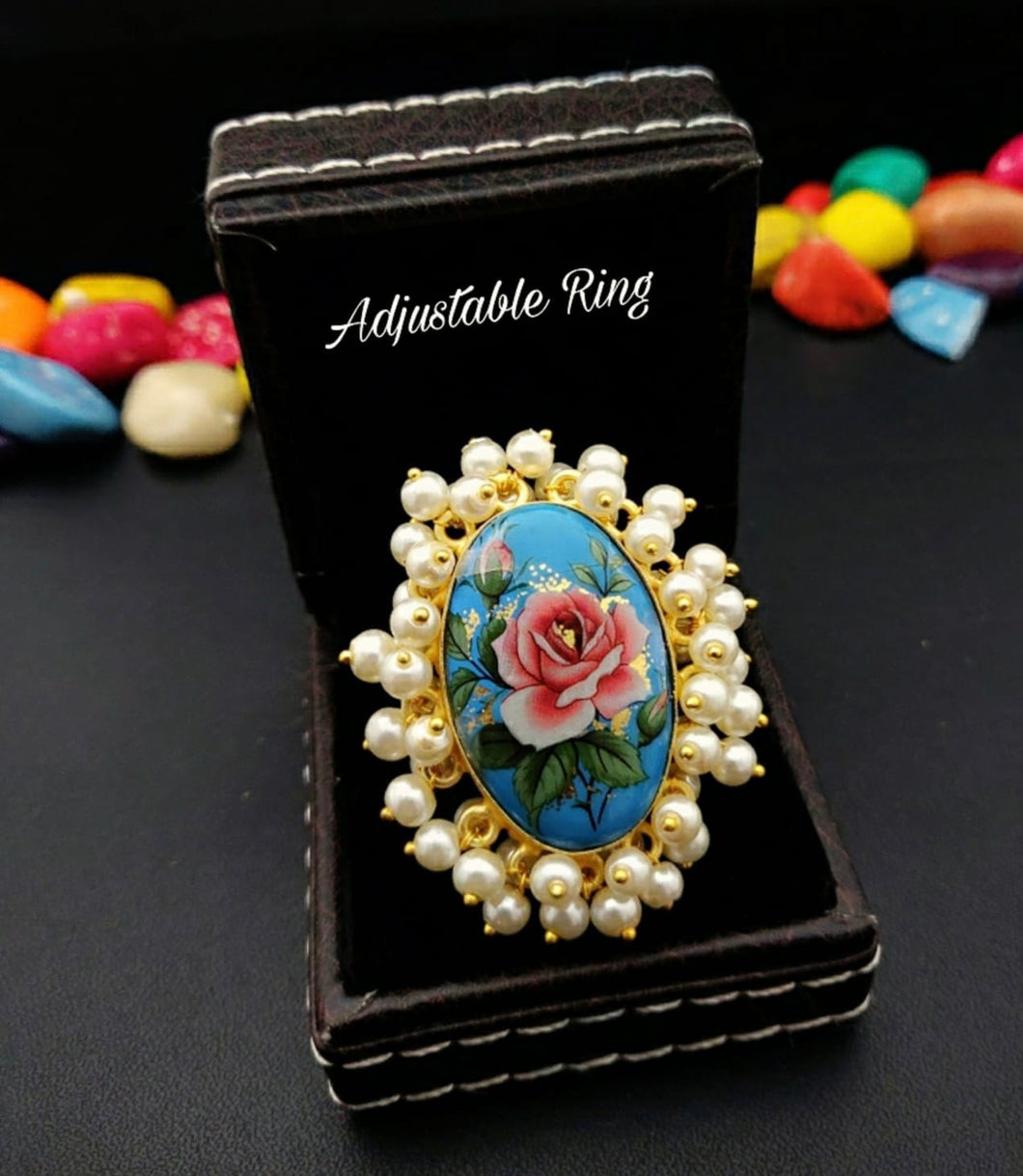 Blue floral Gajra ring