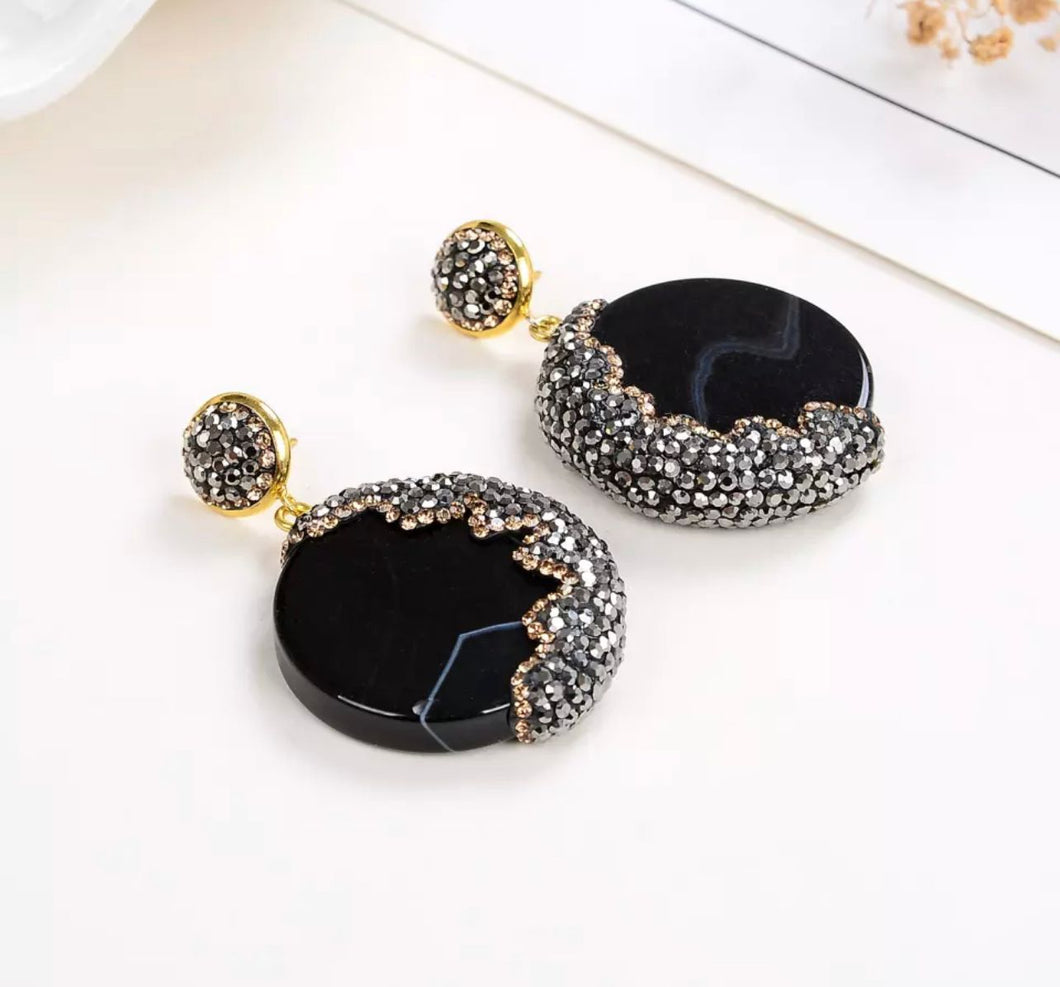 Black Fancy Round Earring