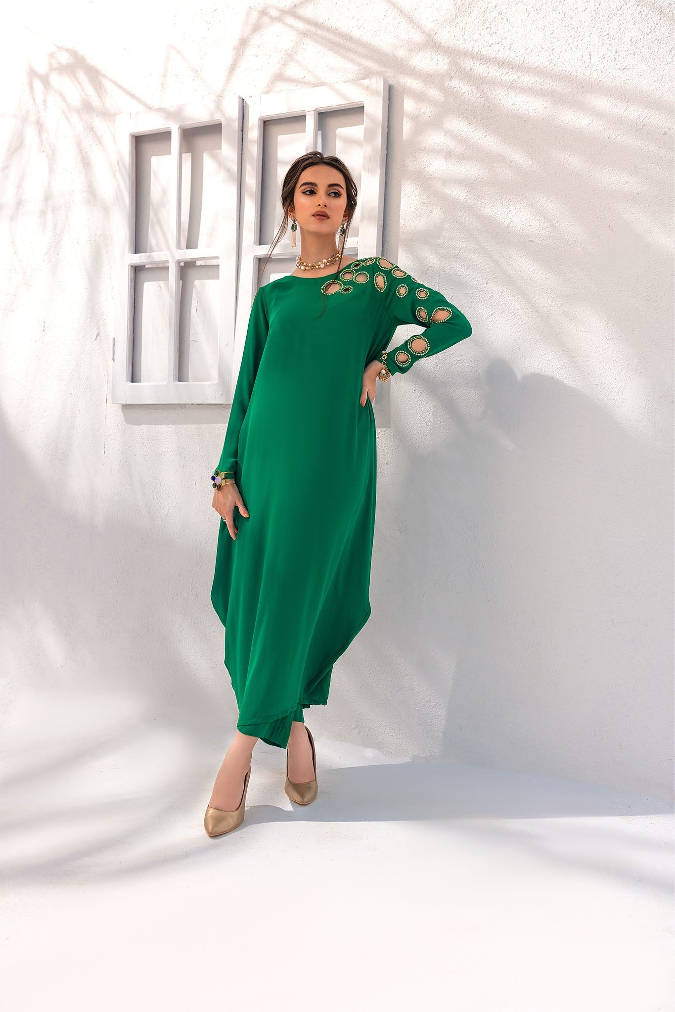 Emerald Cut Work Dress Georgette Elegance, Luscious Hue