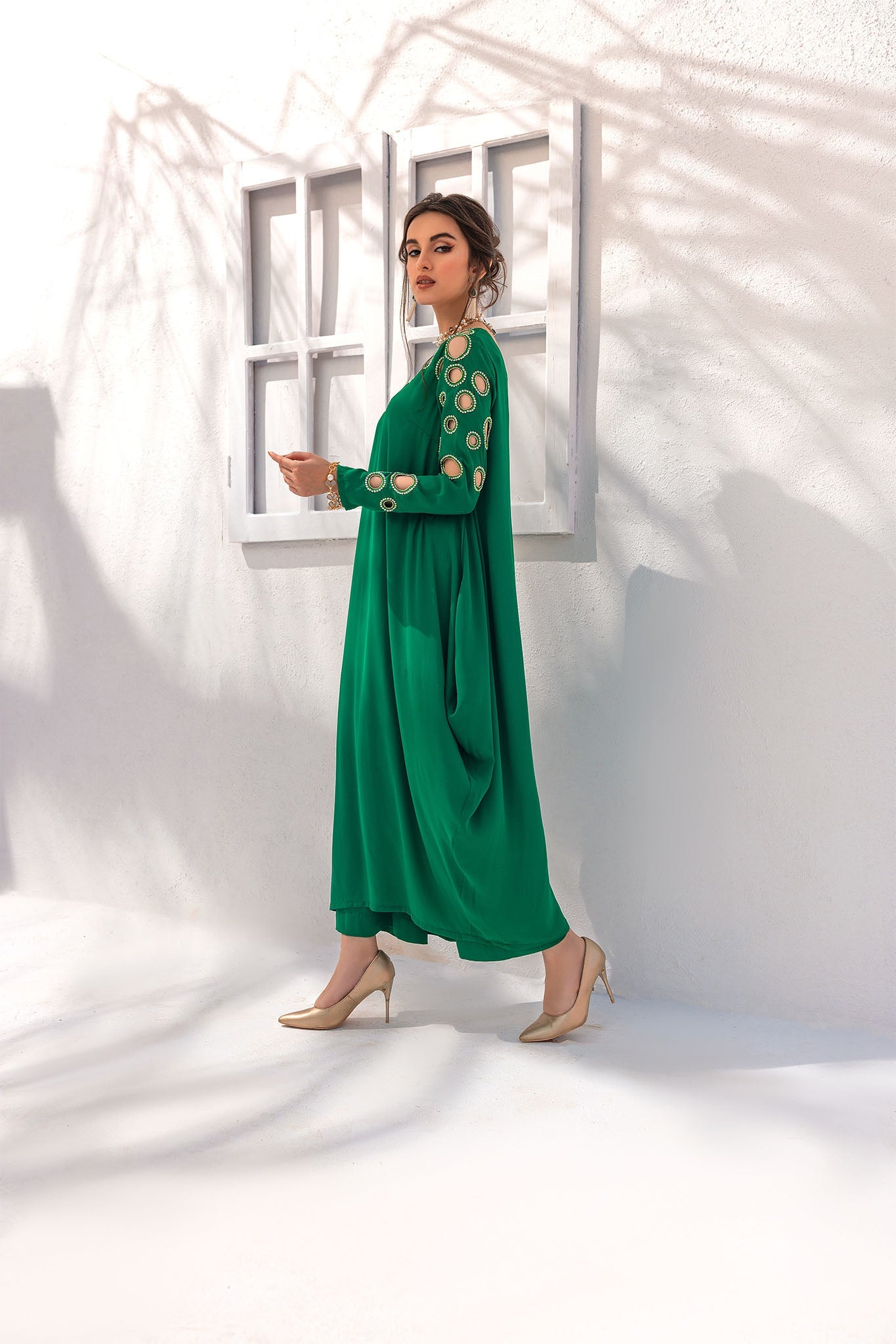 Emerald Cut Work Dress Georgette Elegance, Luscious Hue Emerald Cut Work Dress Georgette Elegance, Luscious Hue
