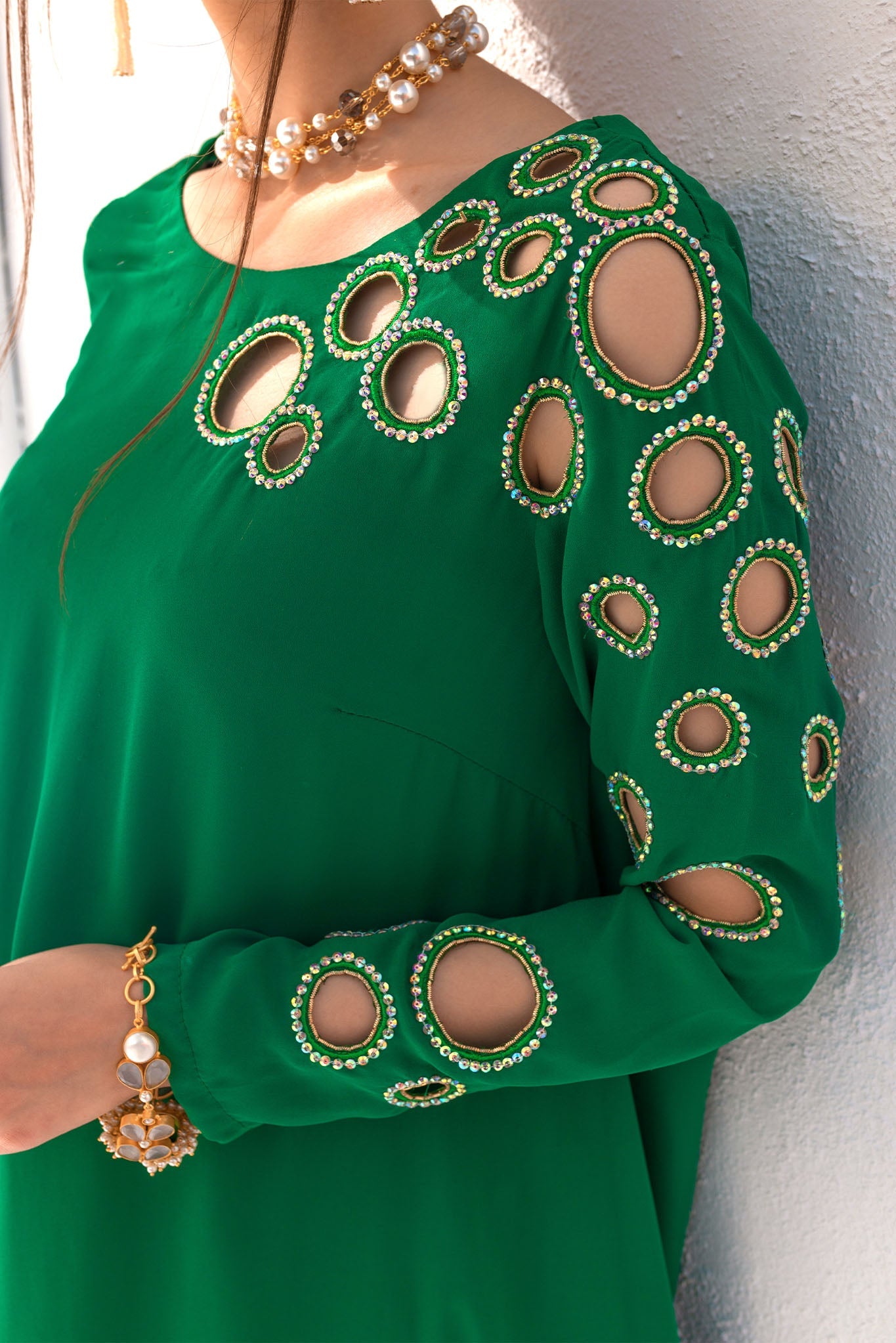 Emerald Cut Work Dress Georgette Elegance, Luscious Hue
